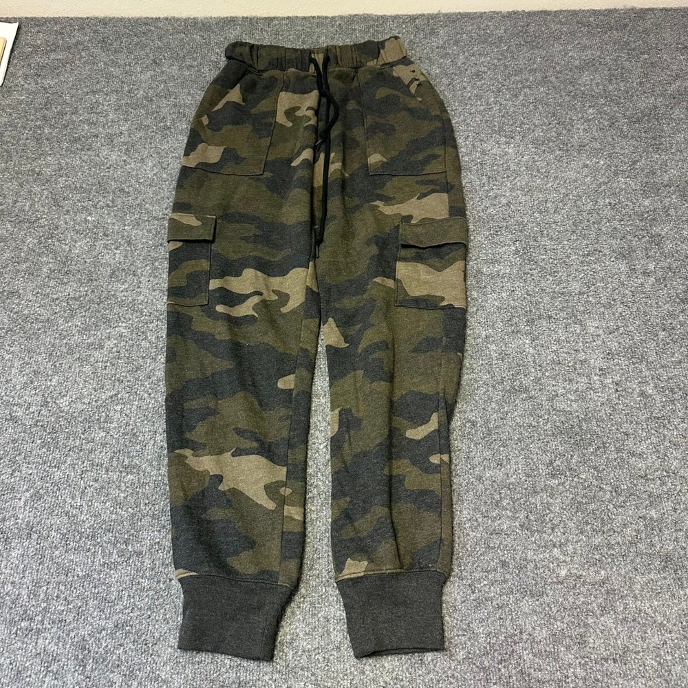 PINK Joggers Womens Size XS Green Camo Cargo Sweatpants Fleece Drawstring Slim